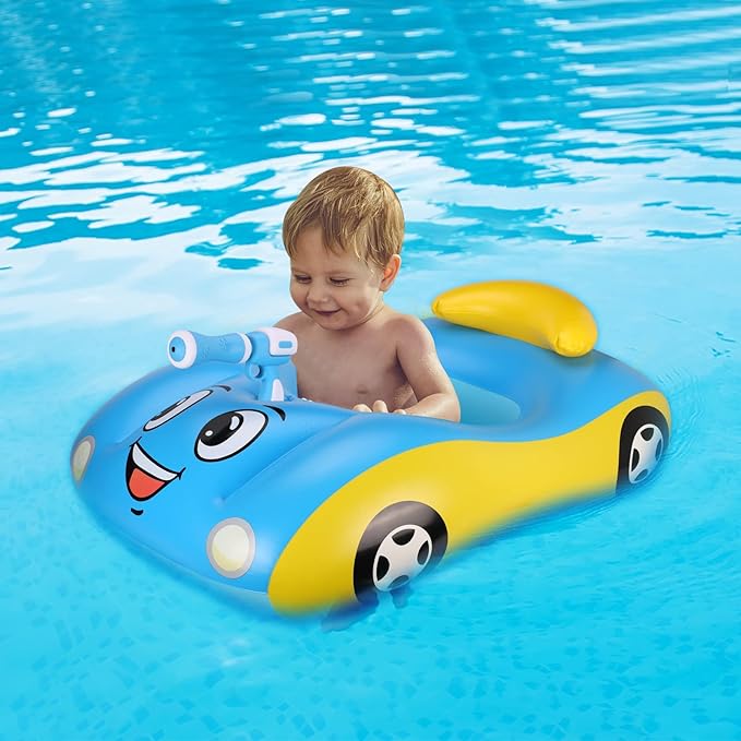 Baby Pool Float Inflatable Car Pool Float Boat with Squirt Gun, Toddler Pool Float Baby Swim Float Swimming Pool Float Kids Toddler Pool Floaties Infant Pool Float Toys for 18-48 Months