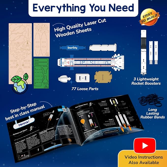 Smartivity Rocket Launcher Kit for Kids 6-14 Years Old | Build Your Own Rocket and Launcher | Birthday Gifts for Boys & Girls | DIY STEM Science Toy for Kids 6,7,8,9,10,11,12,13,14 Years