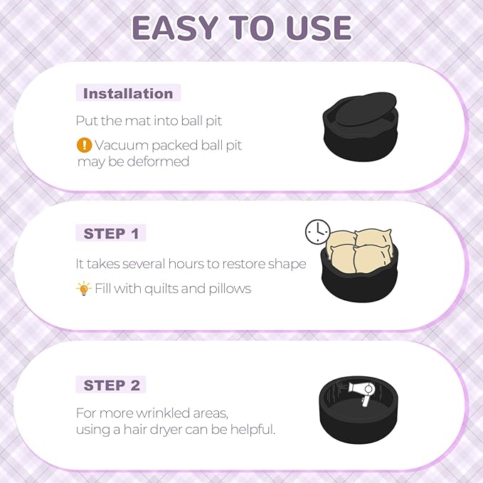 Baby Ball Pit 27.6" Soft Round Memory Foam Ball Pits NOT Included Balls Indoor Outdoor Playpen for Babies Toddlers Kids Great Gift for Girls Boys, Black