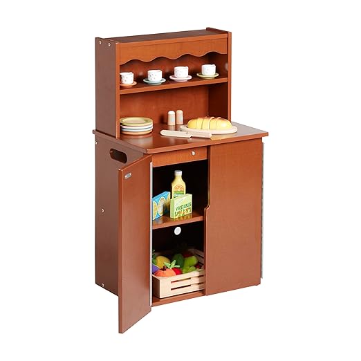 ECR4Kids Play Kitchen Storage Cupboard, Wooden Playset, Dark Walnut