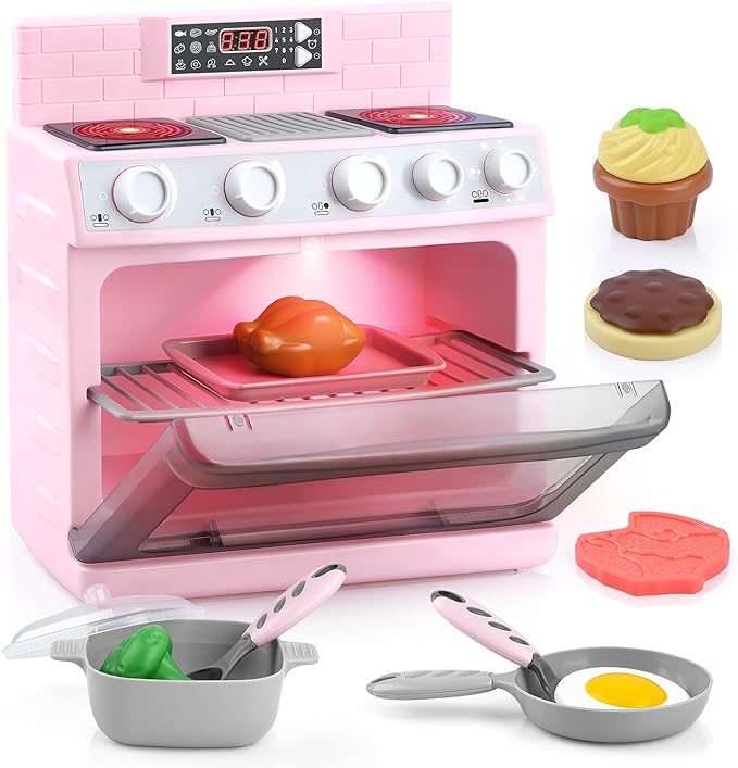 PLAY Toy Oven Kids Kitchen Playset, Kids Play Kitchen Set with 11 Accessories, Realistic Cooking Sounds & Lights, Pretend Play Oven Toddler Cooking Gift Set for Girls Boys Ages 3+