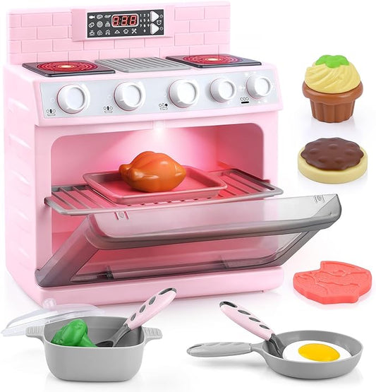 PLAY Toy Oven Kids Kitchen Playset, Kids Play Kitchen Set with 11 Accessories, Realistic Cooking Sounds & Lights, Pretend Play Oven Toddler Cooking Gift Set for Girls Boys Ages 3+