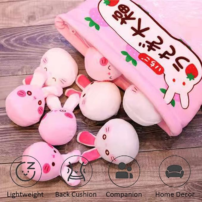 ARELUX Cute Bunny Plush Pudding Pillow:Snack Pillow Toys Bag Removable Stuffed Animal 8Pcs Sets Creative Plush,Soft Rabbit Bunny Plushie Animal Throw Pillow,Dolls Friends Family Member