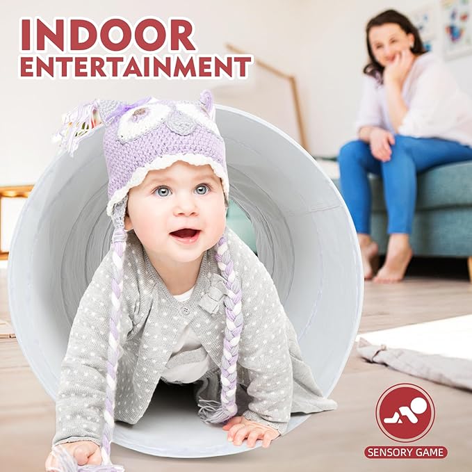 Kids Play Tunnel Tent for Toddlers, Pop Up Crawl Tunnel Toy for Baby or Pet with Neutral Color, Collapsible Gift for Boy and Girl Play Tunnel Indoor and Outdoor Game (Beige Leather Tunnel)