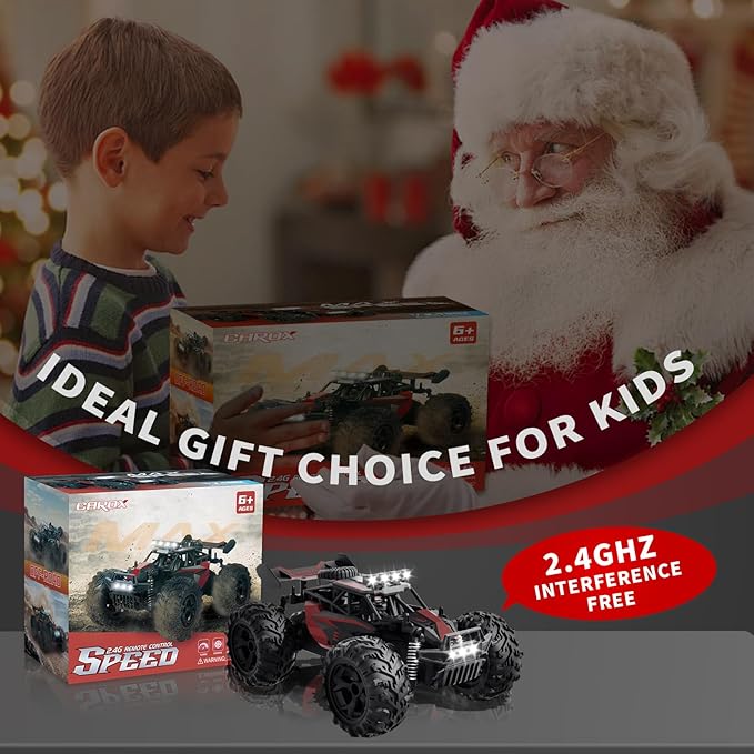 Remote Control Car, 2.4GHz 20-25KM/H Variable Speed Turbo 2-Speed Acceleration High Speed RC Car, 1:16 Off-Road Monster Truck with LED Lights and 1800mAh Rechargeable Battery – Ideal Gift for Boys 6