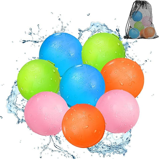 SOPPYCID Reusable Water Balloons - Quick Fill Water Balls Toys For Toddler Age 4-8 - Refillable Magnetic Self-Sealing Water Splash Bomb For Summer Party Pool Outdoor Beach Toys (8-pack-new)