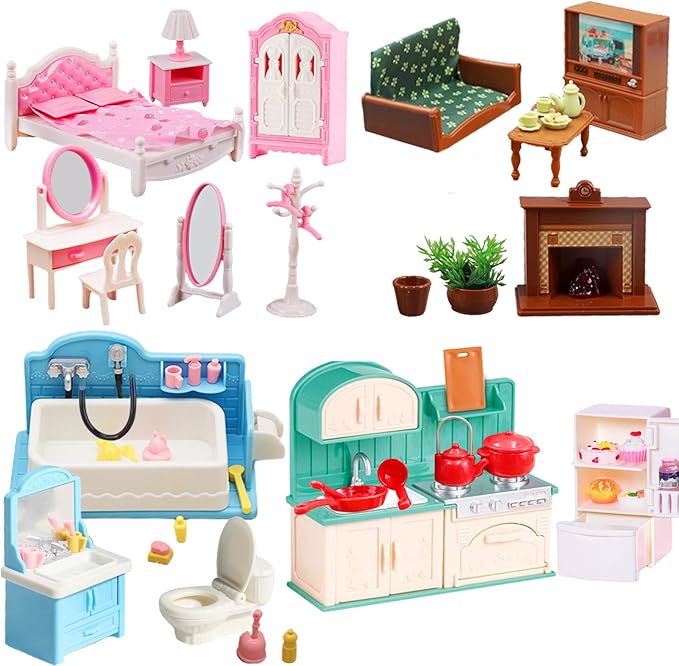 74 Pcs Dollhouse Furniture Mini Doll House Furniture Accessories Set Miniature 1 12 Scale Furniture Small Play House Toy Kids Toddler Boy Girl Tiny House Kitchen Bedroom Bathroom Living Room