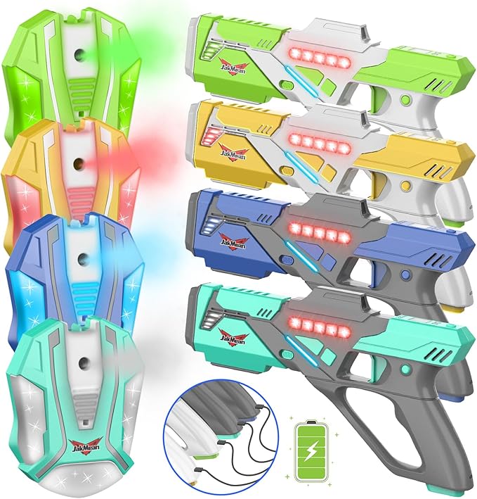 Rechargeable Lase r Tag Set with Vests, Upgrade Lase r Tag Guns Set of 4, Multi Player Lase r Tag Set for Kids Toy for Teen Boys & Girls, Indoor&Outdoor Toy Gift,Ages 8+,Gray+White