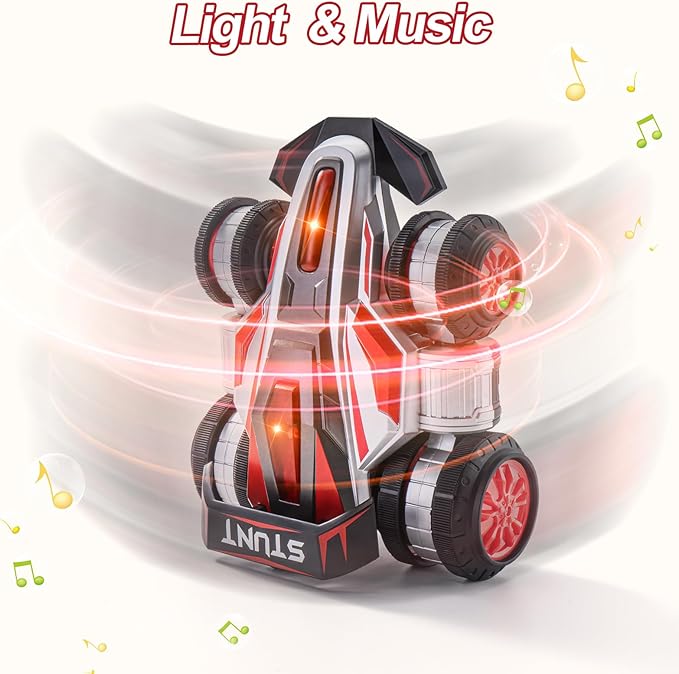 RC Cars, 2.4 GHz Fast Stunt RC Car, 4WD 360° Rotating RC Trucks with lights and music, High Speed Off Road Stunt Truck, upright walking cars, Remote Control Car Toy for 6-12 Boys and Girls(RED)