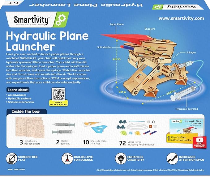 Smartivity 2in1 Hydraulic Airplanes & Darts Launcher STEM Toy for Kids Ages 6-14 Years I Cool Birthday Gifts for Boys & Girls | DIY Science STEM Kit for 6, 8,10,12,14 Years I Engineering Game