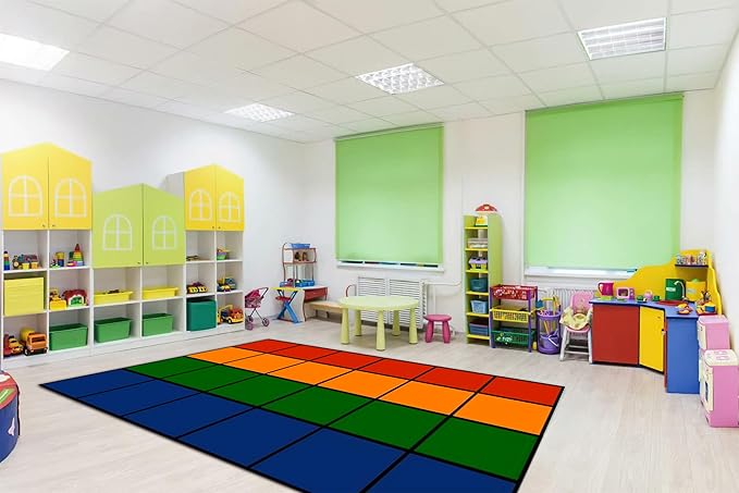 Classroom Rug Elementary 8'x12' Carpets Large Rainbow Rugs 24 Seats for Class