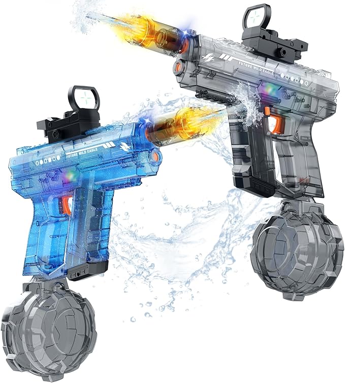 Electric Water Gun 2 Pack for Adults and Kids, Light Up Automatic Squirt Gun Watergun, 800CC Large Capacity, 26-33 FT Long Range, Summer Outdoor Beach Pool Party Toy Gift