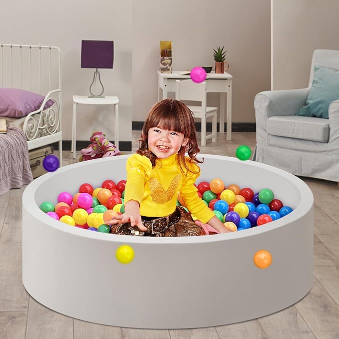 Baby Ball Pit 47.2" Soft Round Memory Foam Ball Pits NOT Included Balls Indoor Outdoor Playpen for Babies Toddlers Kids Great Gift for Girls Boys, Gray