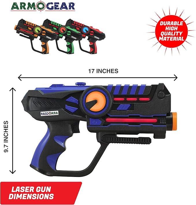 ArmoGear Laser Tag Guns with Vests Set of 4 - Multiplayer Outdoor Games for Kids and Adults - Kids Toys for Indoor/Outdoor Fun - Toy Guns for Boys and Girls - Family Game Set - Ideal Gift for Ages 8+