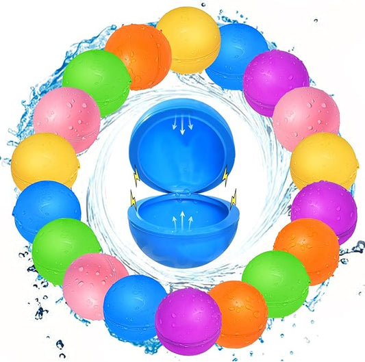 18 Pcs Reusable Water Balloons, Pool Beach Water Toys for Boys and Girls, Outdoor Summer Toys for Kids Ages 3-12, Magnetic Water Ball for Outdoor Activities