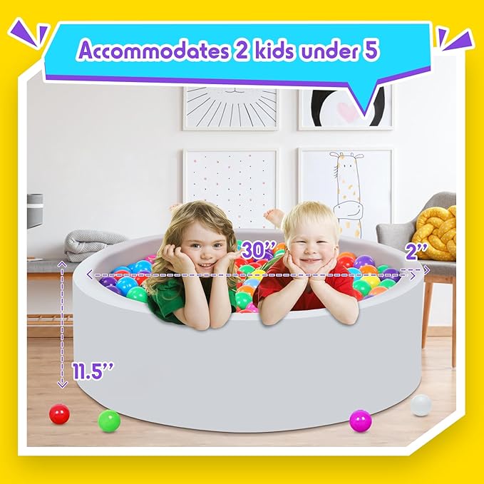 Foam Ball Pit for Toddlers with 200 Balls, Large Baby Ball Pit for Babies with Soft Memory Sponge, Indoor Outdoor Baby Playpen, Kids Play Ball Pool, Gift Toys for Infants Boys and Girls