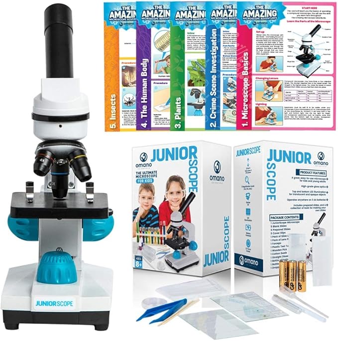 Omano Juniorscope Microscope for Kids – Microscope Kit for Kids 8+ for Science Microscope Experiments – Kids Microscope Kit That Encourage STEM Exploration – Beginner Microscope for Kids 8 and Up.