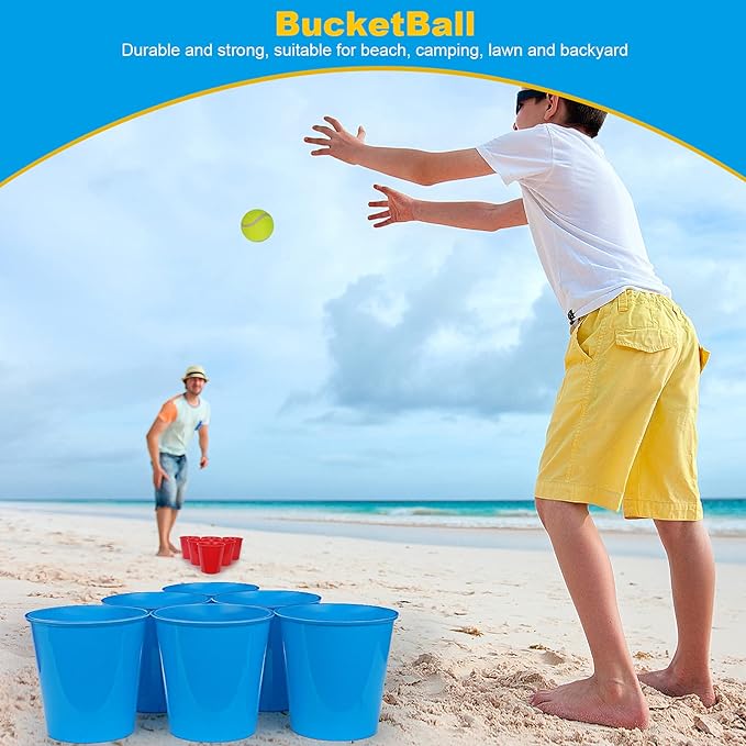 Giant Yard Pong Bucket Game,Throwing Bucket Toss Set for Beach,Pool,Family,Yard,BBQ,Lawn,Indoor,Outdoor Game - Ideal Gift Toy for Boys,Girls,Family,Kids