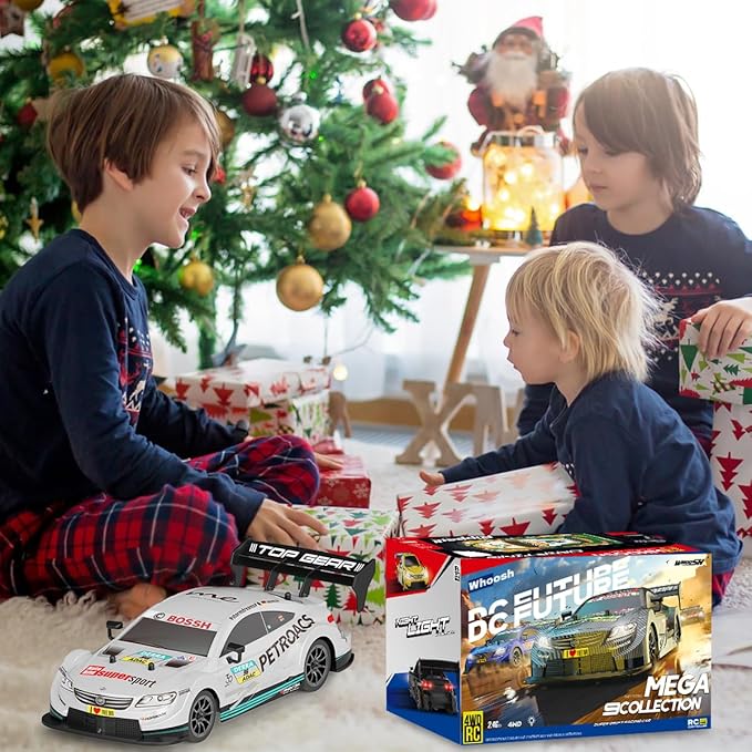 Dollox RC Drift Car 1/16 Scale Remote Control Car 2.4GHz 4WD 30+KM/H High Speed Vehicle with LED Lights, Extra Drifting Tires Racing Vehicle Toys Birthday Gifts for Adults Boys, 2 Batteries, Silver