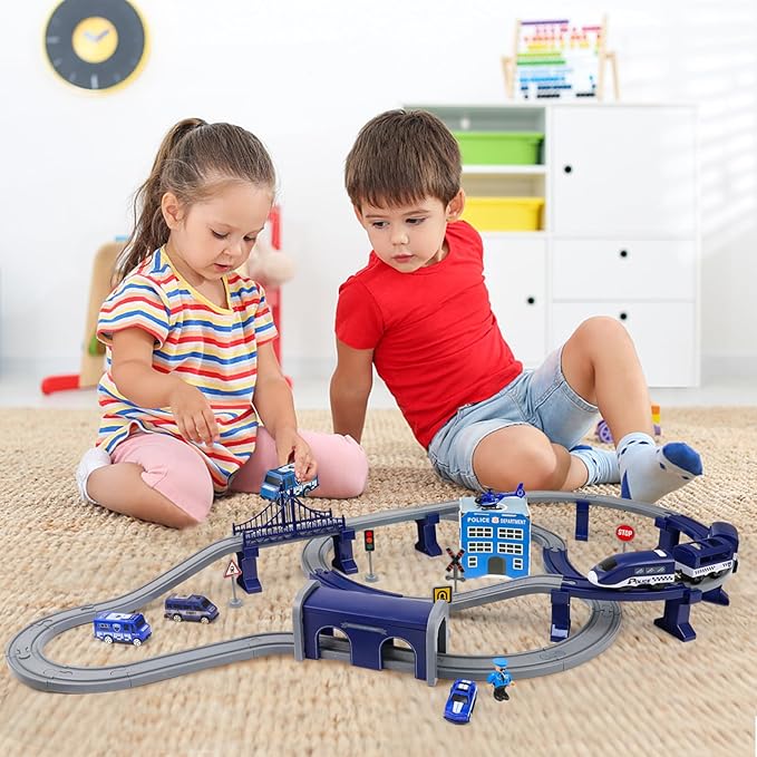 Wdmiya Train Set for Toddlers, 92 Pcs Train Toys for Kids Ages 2-8, Electric Trains Sets with Tracks (Magnetic Connection), Battery Operated Trains Birthday Gift for 2 3 4 5 6 7 8 Years Old