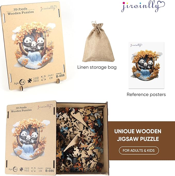 Puzzles for Adults 3D Vision Panda Wooden Puzzles, 200 Pieces Unique Shaped Liberty Jigsaw Puzzles, Creative Toys for Adults and Kids, Fun Challenge Family Game 11.2'' x 11.2''