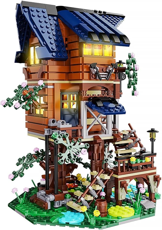 VATOS Tree House STEM Toy, 1155PCS Creative Building Set for Kids with LED Light | 4 Seasons in 1 Treehouse Building Bricks Forest House for 6 7 8 9 10+ Girls Boys Christmas Birthday Gift
