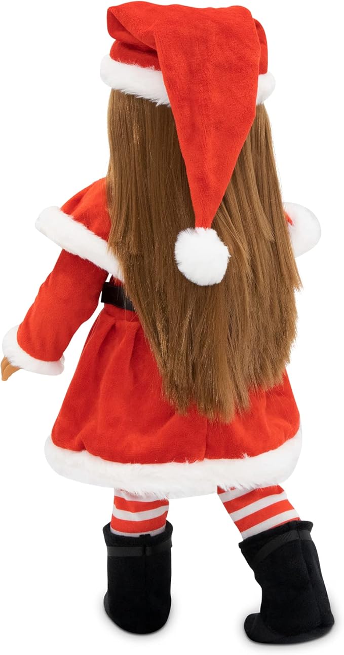 Playtime by Eimmie 18 Inch Doll Clothes and Accessories - Christmas Holiday Dress with Matching Santa Hat & Shawl - Clothing Sets & Stuff - Fits American, Generation & Similar 18” Dolls for Girls