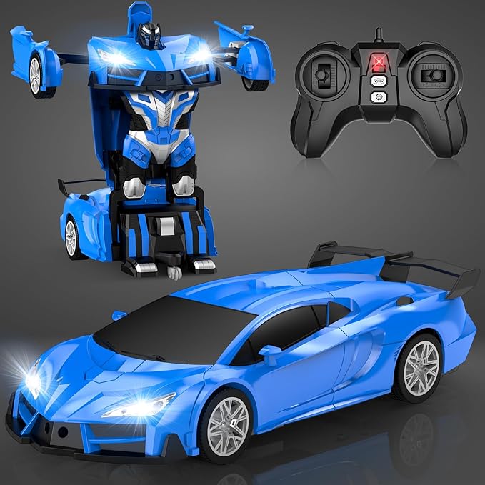 Remote Control Car,Transform Robot RC Cars with Cool LED Headlights, 2.4Ghz Toys Car with 360 Degree Rotation and One-Button Deformation, Christmas Birthday Gifts for Boys Girls(Blue)