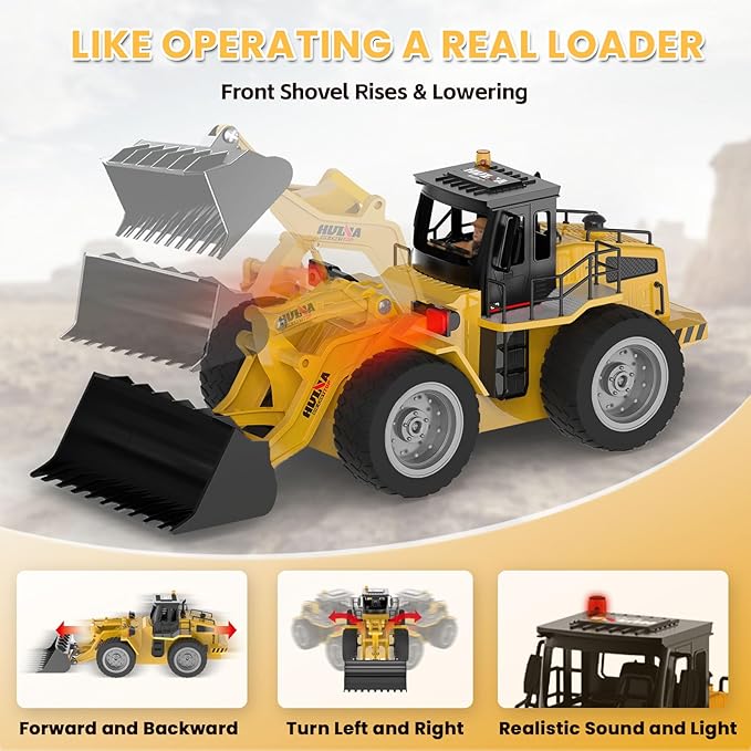 RC Bulldozer Toy Remote Control Bulldozer RC Construction Vehicles for Boys 1:18 Remote Control Tractor with Alloy Shovel Off-Road 4WD Light and Sounds RC Truck for Christmas Adults Gift Kids