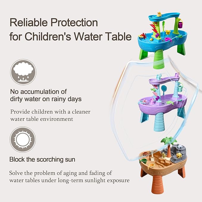 Water Table Cover with Wave Vent - 600D Waterproof UV/Dustproof for Step2 Splash Pond Kids Play Table (Bear Design Cover Only)