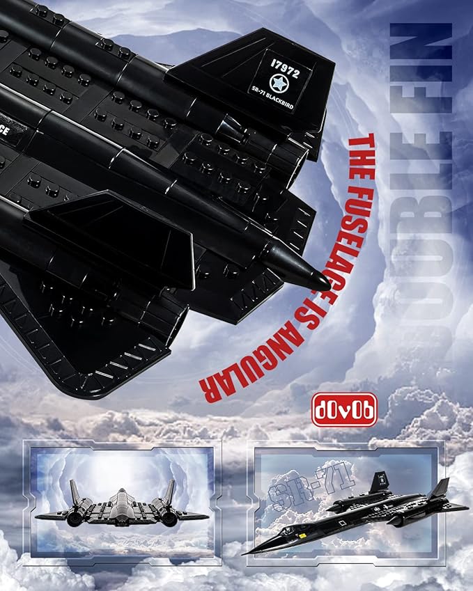 dOvOb Military SR-71 Reconnaissance Blackbird Air Force Building Block Set (183 Pieces), Aircraft Jet Building and Military Toys Gifts for Kid and Adult