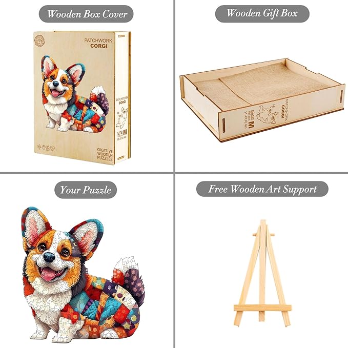 Wooden Puzzles for Adults, Wooden Jigsaw Puzzles for Adults Kids, Wood Puzzles Adult-Patchwork Corgi Unique Shaped Corgi Puzzle, Creative Birthday Gifts for Friends Family Game (11.4 * 10.4in 195pcs)
