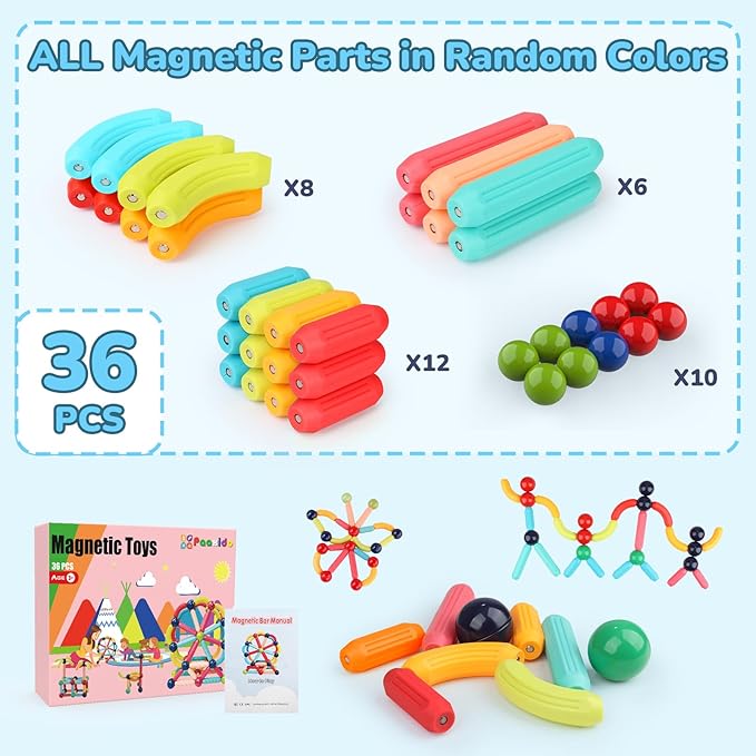 Magnetic Building Blocks - STEM Learning Toys for Kids 3+, Montessori Sensory Toys with Stronger Magnets, Creative Construction Kit Gift for Boys & Girls