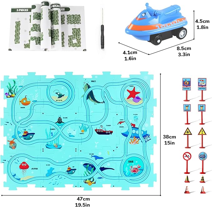 New Plastic Puzzles for Kids Ages 3-5 with Cute Vehicle, Toddler Puzzle Track Play Set Gift, Critical Thinking Educational Toys for 3-6 Year Old Boys & Girls, Montessori Toys
