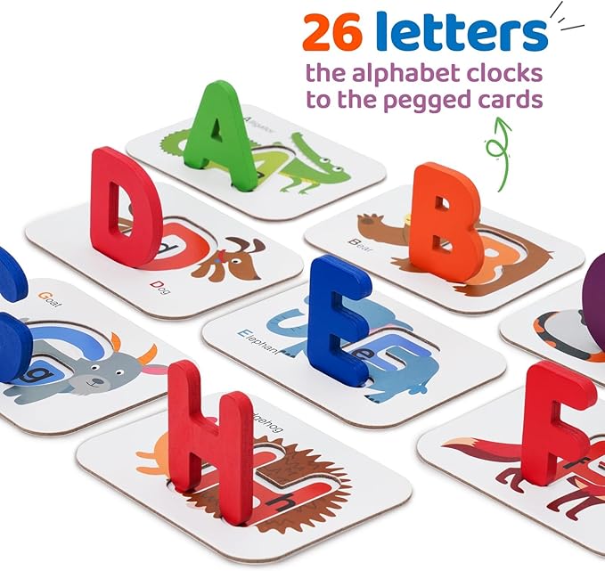 LiKee Alphabet Flash Cards Wooden Letter Puzzle ABC Sight Words Matching Games Counting Board Preschool Educational Montessori Toys for Toddlers Boys Girls 3+ Years (36 Cards& 37 Wood Pieces)