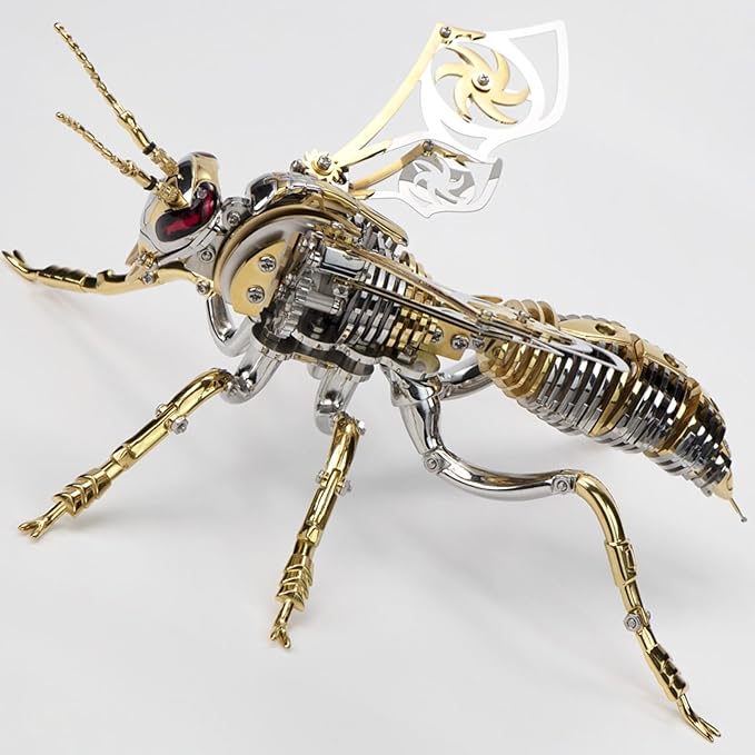 3D Metal Puzzles for Adults: Northern Giant Hornet Metal Model Kits, 3D Metal Puzzle Mechanical Wasp Building Blocks, Difficult DIY for Assembly, Birthday Gifts for Men (3D Metal Wasp-Silver Gold)