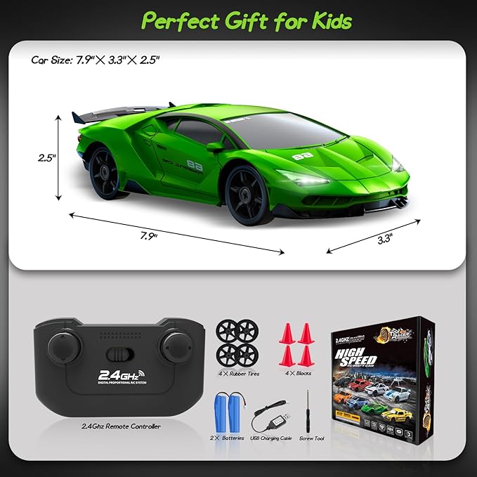 Remote Control Car, 1/24 2.4GHz 4WD RC Drift Cars High Speed Racing Car with 2 Rechargeable Batteries Extra Tires Toy Car RC Cars for Adults Boys