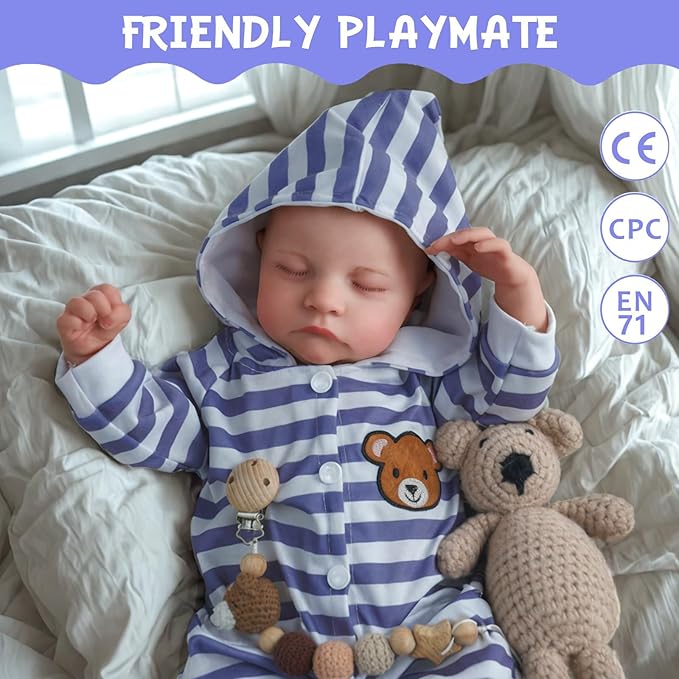 ADFO Realistic Reborn Baby Dolls Boy - 20 Inches Lifelike Baby Doll with Full Body Vinyl, Sleeping Newborn Baby Dolls Gift Toy for Kids Age 3 +