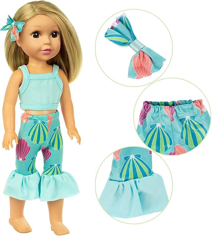 Ecore Fun 10 Sets 14.5 Inch Doll Clothes Outfits Dresses Pajamas Hair Clips for 15 Inch Girl Dolls
