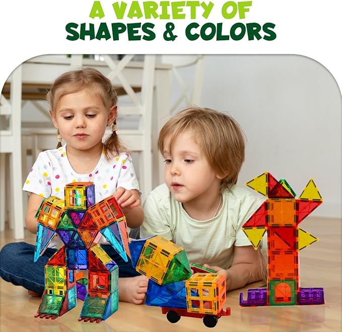 Magnetic Tiles 136 PCS with 2 Cars and 8 Extra Alphabets – STEM Building Blocks for Kids, Educational Gift for Boys & Girls