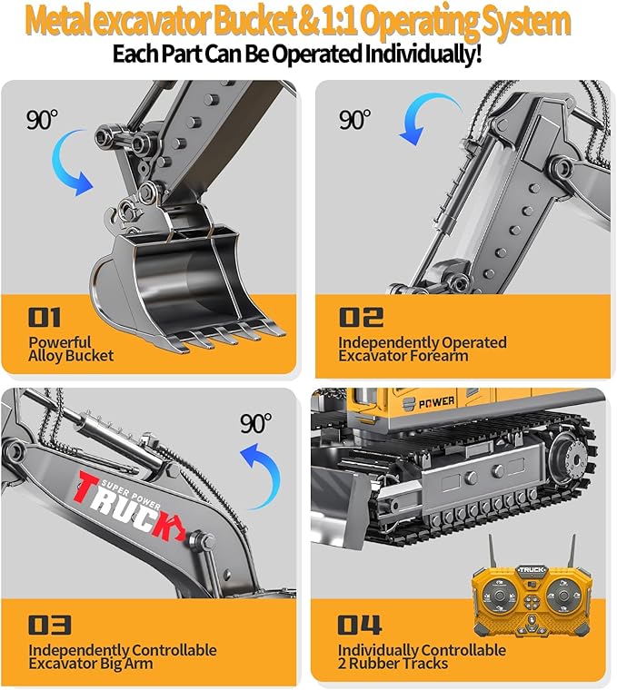 17CH Remote Control Excavator Construction Toy for Boys - 2400mAh RC Excavator Toy with Metal Shovel/Spray/Lights/Sounds, RC Digger Construction Vehicles Toys Excavator Toys Gift for Boys 8-12 Yr Old