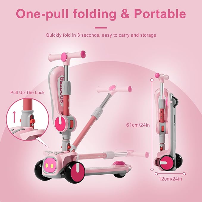 Unbreakable & Never Fall Down 2-in-1 Scooters Kids 3 Wheel Kick Scooter for Boys Girls Ages 3-8, Adjustable Height & Seat, Widened Non-Slip Deck, More Safer for Beginner Toddlers