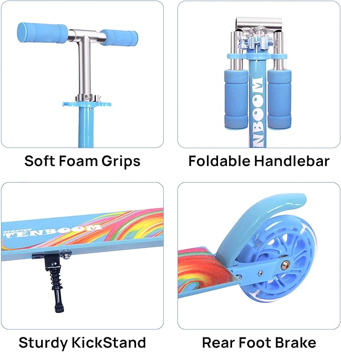 TENBOOM Scooter Toys for Kids Ages 6-12/3-5, Christmas Birthday Gifts for Girls Boys, Easy Folding Kids Scooter with 3 Levels Adjustable Handlebar