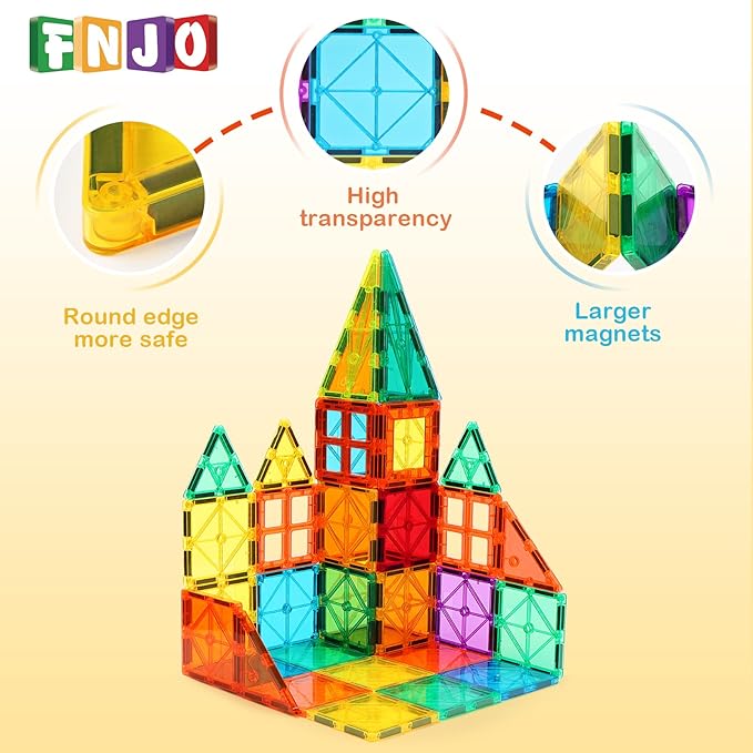 FNJO Magnetic Tiles, 64 PCS Magnetic Building Blocks, Magnets Building Set, STEM Toys for Kids Boys and Girls Creative and Inspirational