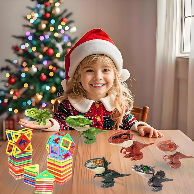 Biting Finger Dinosaur Toys Magnetic Tiles - Magnet Building Blocks Toddler Dinosaur World Creative Games Kids Magnetic Set Castle Tiles Educational STEM Toys(2)