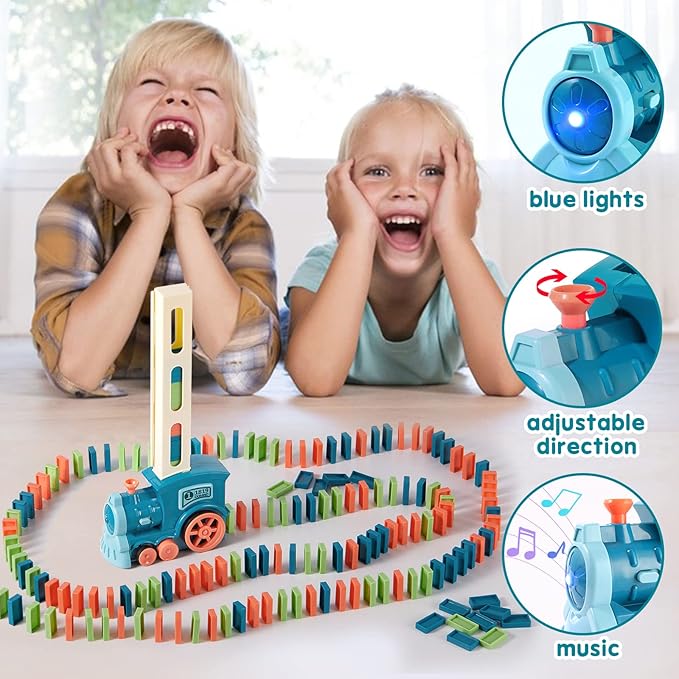 200 PCS Domino Train Toy Set, Automatic Dominoes Building and Stacking Creative Game, Electric Dominos Stem Montessori Toy for Kids Games 4-6, Autistic Birthday Gifts Boys Girls Age 3 4 5 6 Year Old
