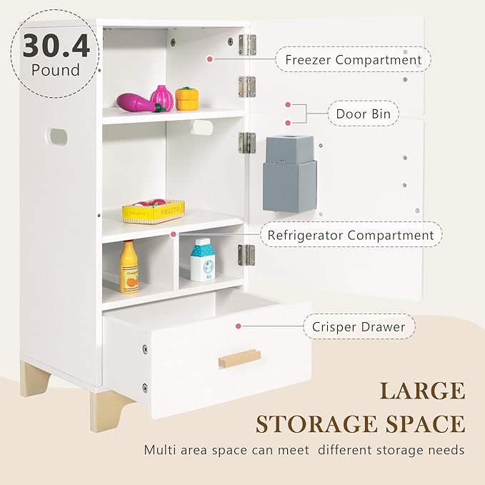 labebe - Kitchen Wooden Fridge | Fridge Freezer for Toddlers, Kids' Kitchen Playset Toy, Baby Cabinet Refrigerator Pretend Play Furniture White for Children Boy & Girl(15.8" 13.8”27”)
