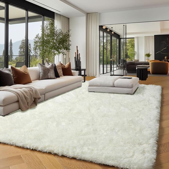 PAGISOFE Area Rugs 9x12 Living Room, Washable Cream White Fuzzy Shaggy Rugs for Bedroom, Office Ivory Fluffy Nursery Carpet Boys Girls Dorm Extra Large Pastel Rug for Kids Room Home Decor Aesthetic