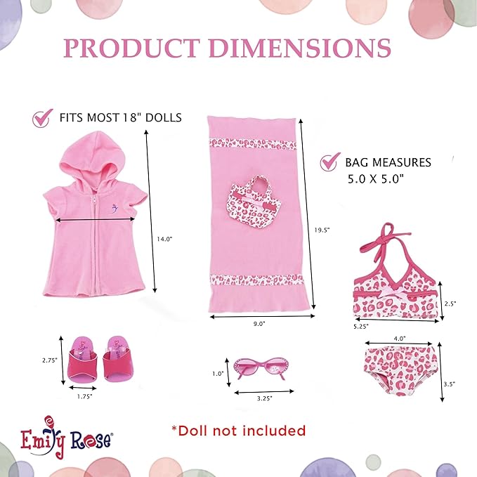 Emily Rose Doll Clothes | 6-Piece 18 Inch Doll Tankini Bathing Suit Swimsuit with Accessories | Compatible with 18" American Girl Dolls | Doll NOT Included