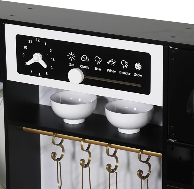 Wooden Play Kitchen with Ice Maker, Water Dispenser and Coffee Maker;Large Toddler Kitchen Playset with Washing Machine,Sink and Stove;Premium Gifts for 3+Years Boys Grils Kids